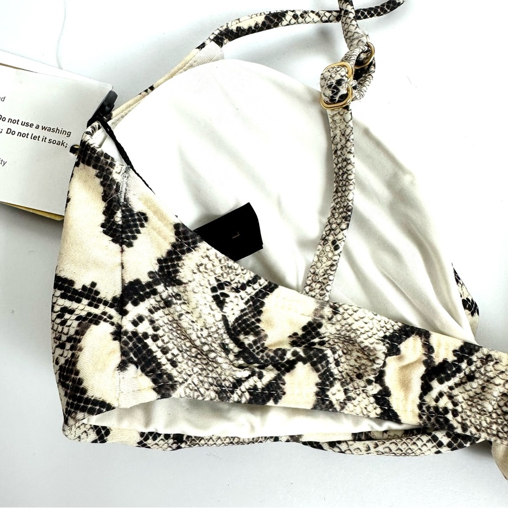 VIX PAULA HERMANNY Women’s Sz L Erin knotted snake-print bikini top NWT Beige - Picture 9 of 12